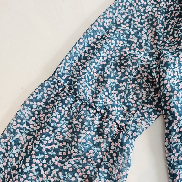 LOFT Floral Tie-Neck Blouse Small | Boho Feminine Layering Top | Soft Fall Color - Picture 5 of 9